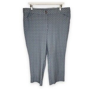 Chicos Cropped Medallion Print Blue Black White Stretch Pants Women Size 16 XL